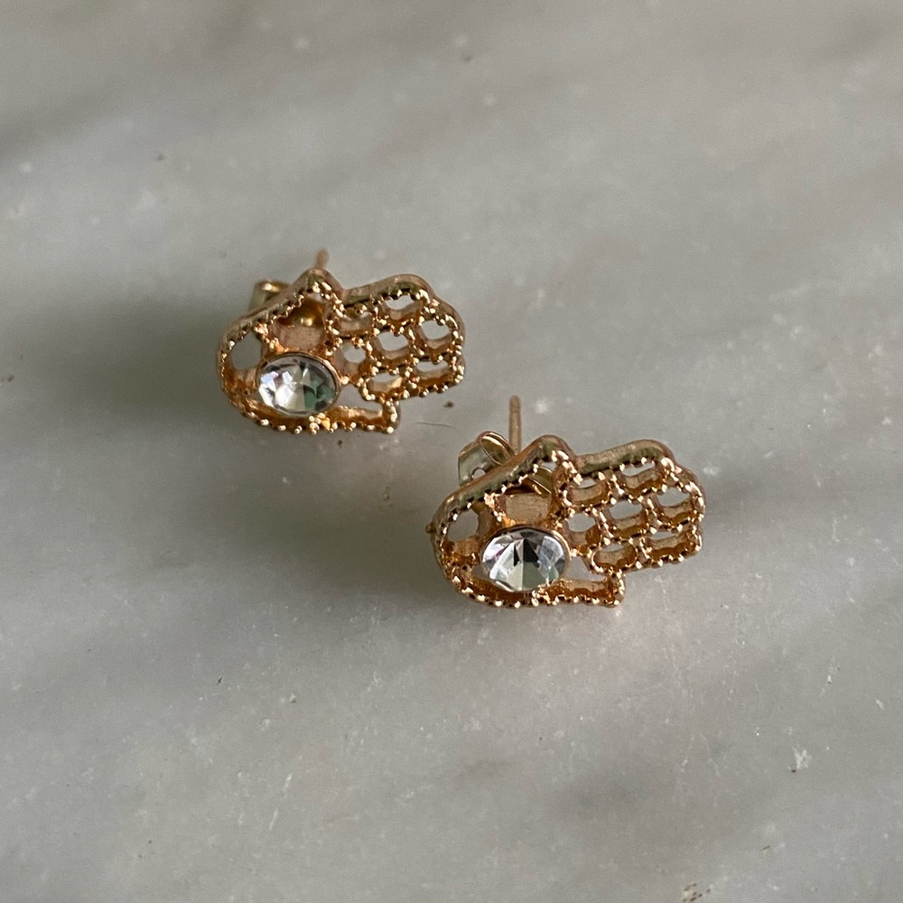 Hamsa Earrings Gold Crystal Studs